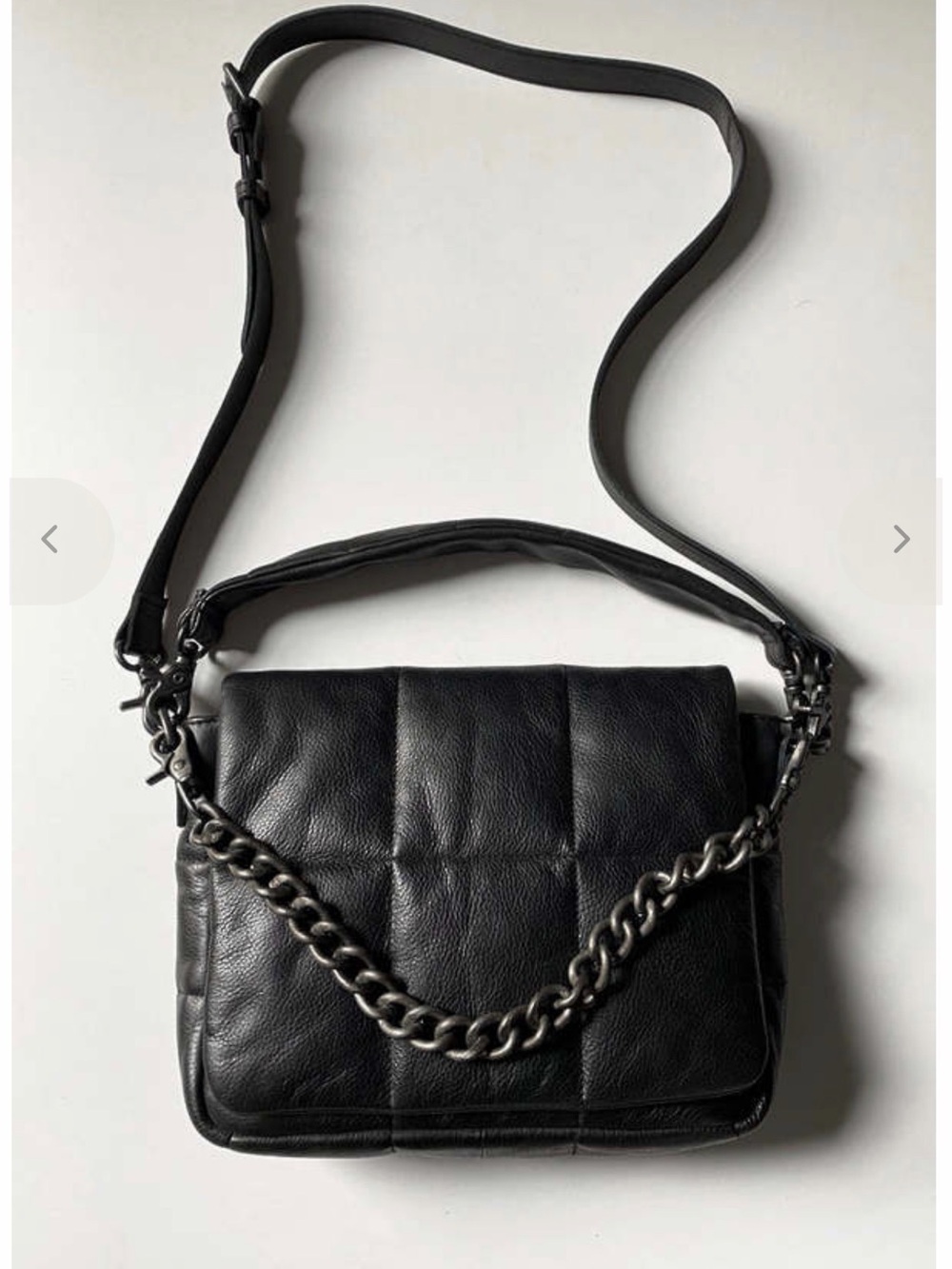 Black Quilted Leather Crossbody Bag with Chunky Chain Strap